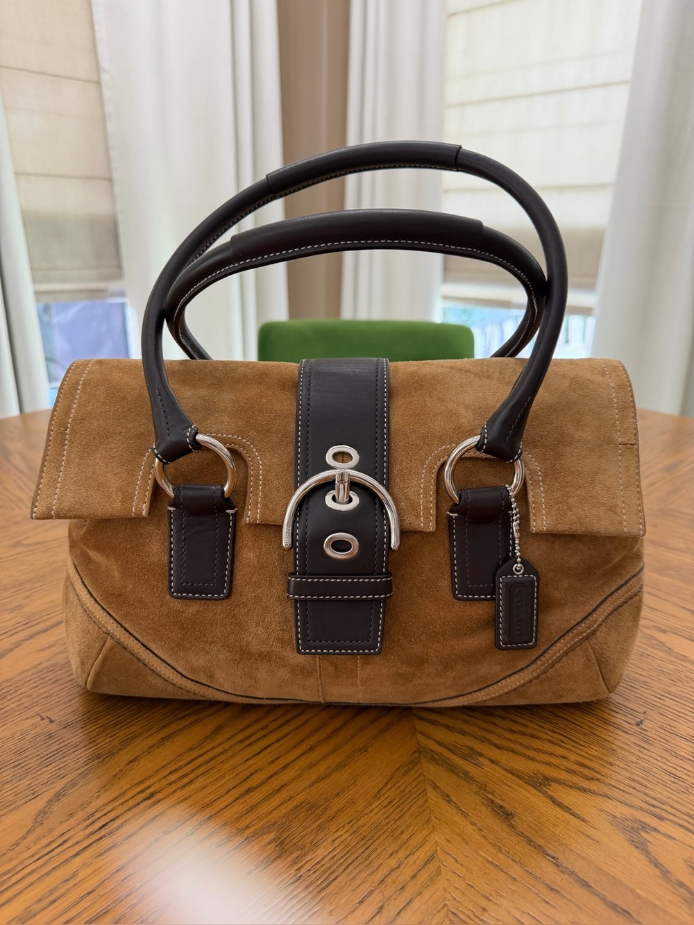 Coach Suede SoHo Flap Satchel Handbag in Caramel Brown - Picture 2 of 16